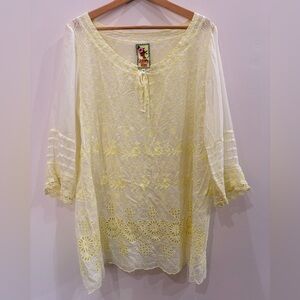 Johnny Was Light Yellow Embroidered Blouse